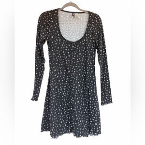 Floral Black‎ Y2K Stretchy Comfy Front Button Black Dress